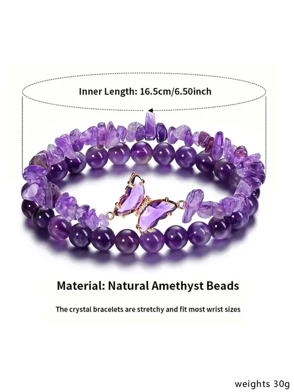 Natural Crystal Stone Butterfly Double-layer Bracelet, Irregular Gravel Bracelet for Women, Fashion Jewelry Accessories for Daily Wear 2