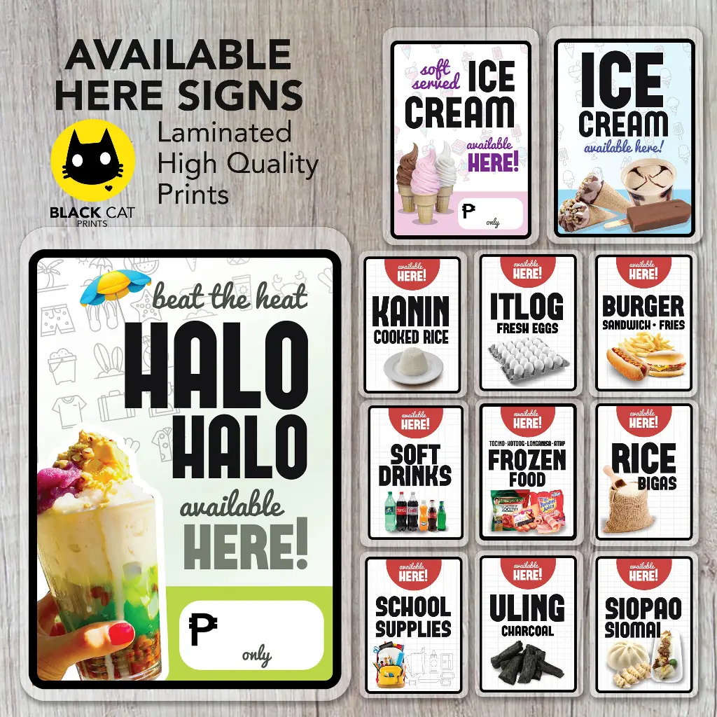 Food and Supplies Available Here Signages / Laminated Signs / Sign Boards