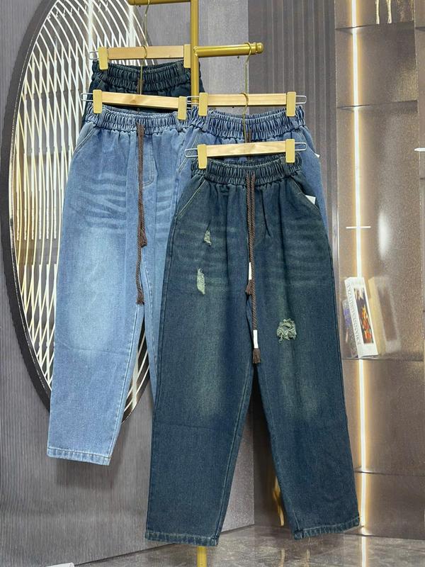 ￼(40kg-78kg) Quần Jean nữ BAGGY Rách Xước Phong Cách Hàn Quốc Cá Tính - Có Túi, Cạp Chun, dày dặn-mềm mại Dễ Phối Đồ