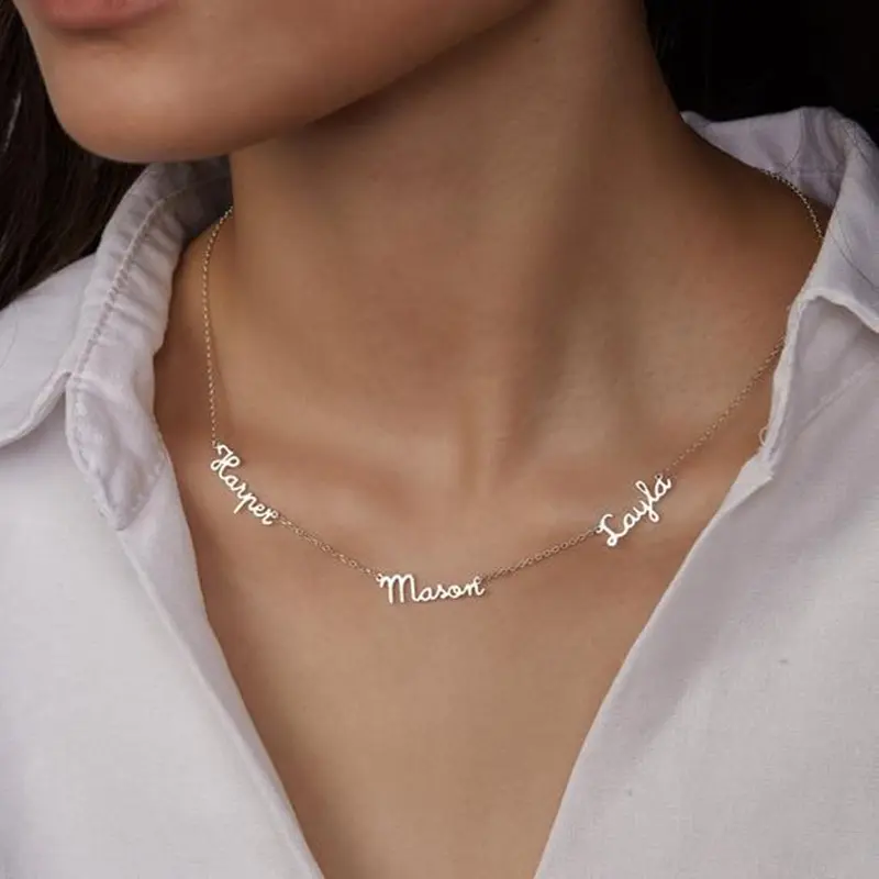 AS025 Multiple Names Custom Cut Necklace Personalized Gift Stainless Steel Letter Necklace For Mother's Day Anniversary Valentine's Day 7