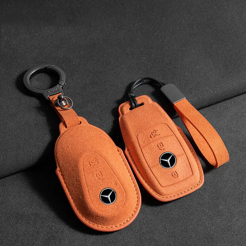 For Mercedes Benz C S E Class C200L A180 GLA GLC GLB GLK S400 S450 CLA W205 W213 Premium Hand Made Suede Leather Car Case Cover Keychain