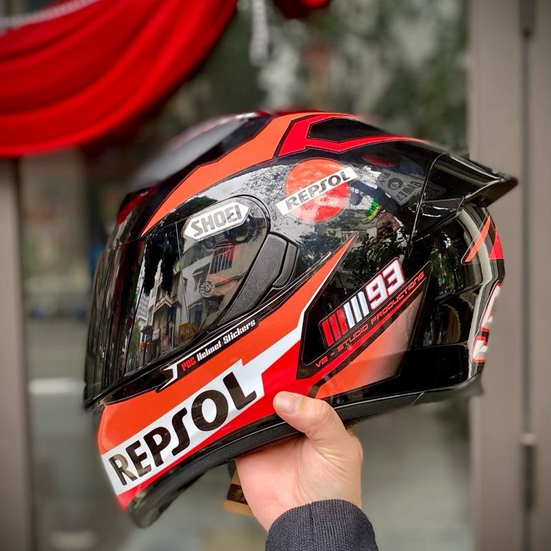 Royal M138b dán tem Shoei Repsol - Royal M138b 1 kính lên tem Repsol cá tính ( Tặng kèm túi đựng, lót cằm) tặng kính trà khói khi đặt bản kính 7 màu, kính đen, kính vàng, kính bạc Nón Bảo Hiểm Helmet