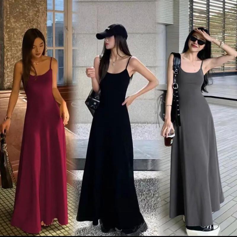 Đầm 2 dây maxi dáng dài chất gân tăm co giãn, đầm dáng dài qua mắc cá ,dài đầm 1m2 đầm thiết kế gọn eo Đậu bigsize -G201