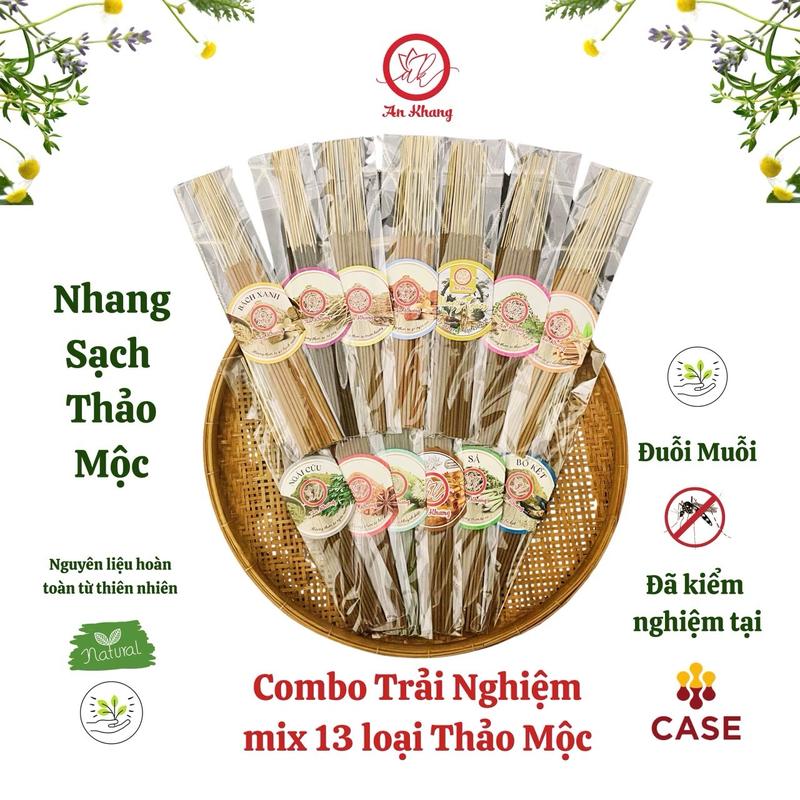 Combo 12 Túi Nhang 12 Mùi Hương Nhang Trải Nghiệm: Nhang Quế, Nhang Trầm Phổ Thông, Nhang Trầm Cao Cấp, Nhang Khuynh Diệp, Nhang Ngọc Am, Nhang Đàn Hương, Nhang Hồi, Nhang Bài, Nhang Thảo Mộc( Thơm dịu nhẹ), Nhang Sả, Nhang Ngải Cứu
