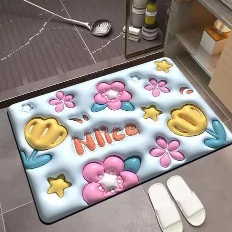 Keset Diatomite 3D Bentuk Kotak Dan Oval Motif Kartun Buah Karakter Keset Kaki Anti Slip Keset Anti Bau Nyerap Air