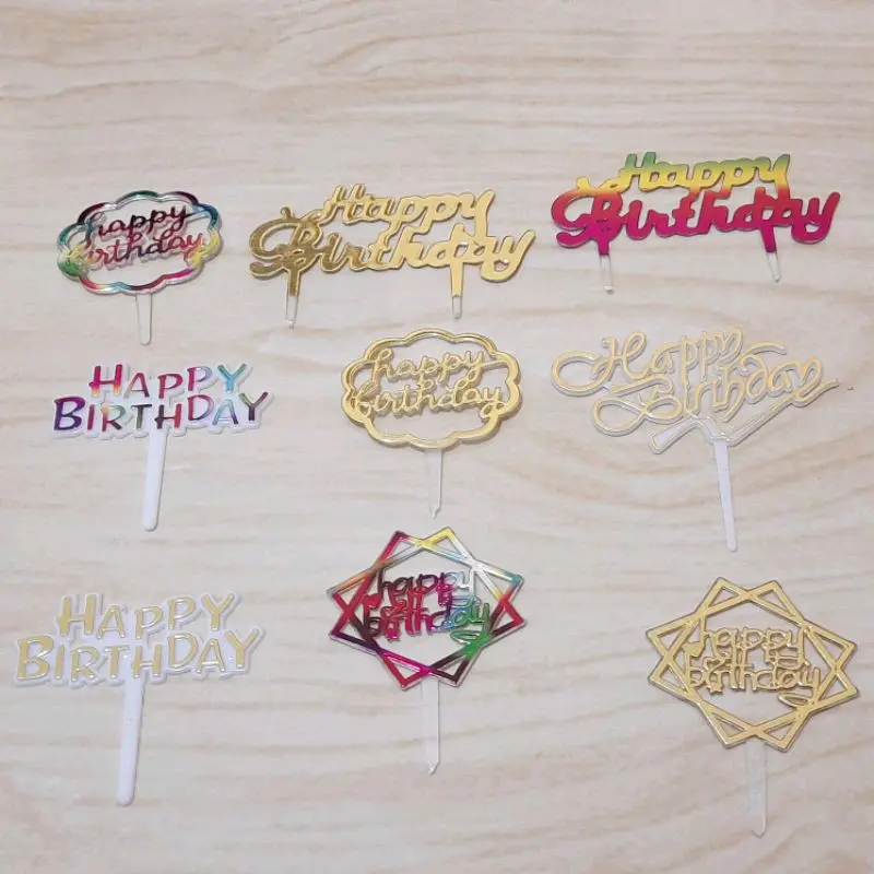 2 pcs Cake Topper Happy Birthday Mini Hiasan Kue Ulang Tahun Kecil Hiasan Kue