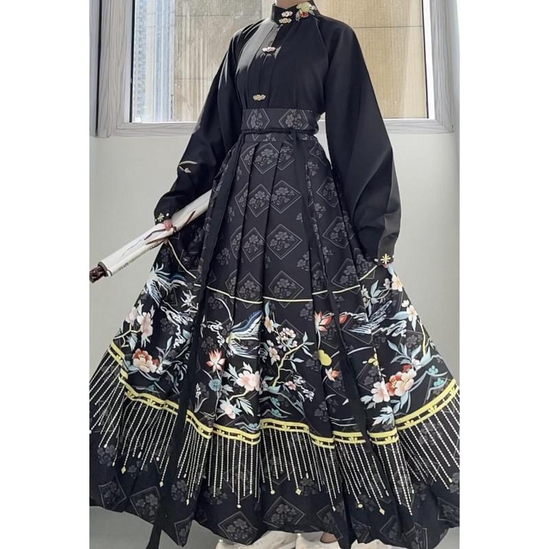 Chinese retro traditional clothing, Hanfu horse skirt, women's black long skirt Hanfu 7