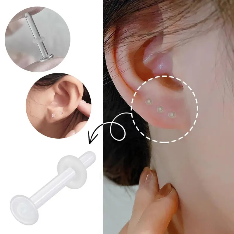 Bông Tai Đinh tán Thủy Tinh, Trong Suốt, Vô Hình, Thời Trang, Phụ Kiện Cho Phụ Nữ Và Nam Giới Sinh Viên, Tự Làm 4