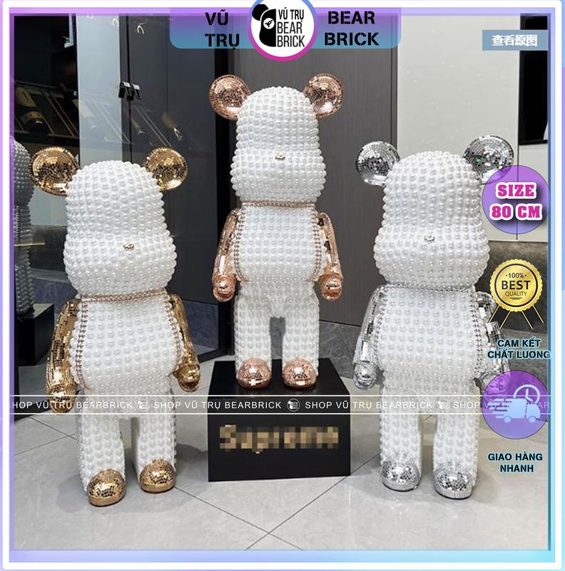  Mô Hình Tượng Gấu Bearbrick Bling Ngọc Trai Decor Trang Trí Nhà Cửa Showroom - Size 80 cm 