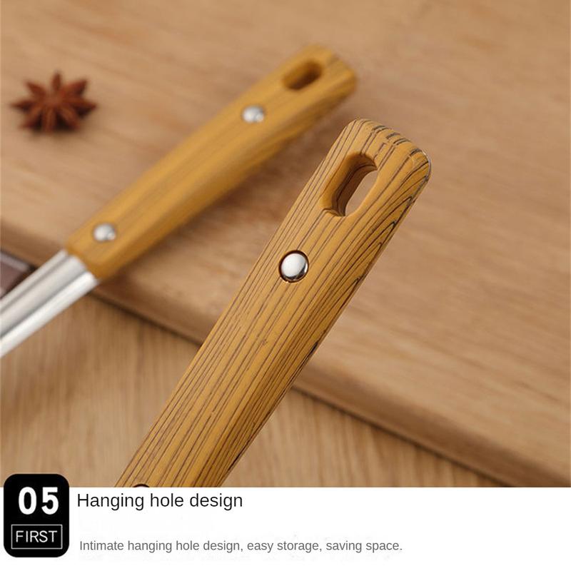 Dụng Cụ Nấu Ăn Bằng Thép Không Gỉ, Tay Cầm Chống Nóng Chất Lượng Cao, Tay Cầm Vân Gỗ, Thìa Rán, Muôi Súp, Dễ Lau Chùi, Thìa Chịu Nhiệt 7