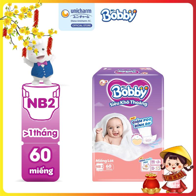Bobby Miếng lót sơ sinh Newborn 2 - NB2 60 miếng 40 miếng Siêu khô thoáng bao bì ngẫu nhiên