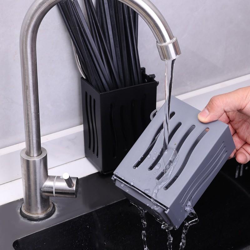Product Introduction of Wall-mounted Storage Rack Practical Kitchen Tableware Box with Hooks Multi-function Space Saving Spoon Draining Storage Tools 11