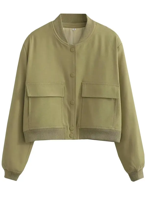 Women's Fitted Pocket Button Front Stand Collar Jacket, Utah Girl Outfits, Casual Drop Shoulder Long Sleeve Outerwear for Fall & Winter, Jackets Lady Coats, Holiday Evening Outfits 2024, School Essentials, Clubbing Tops Modest Outfits 5