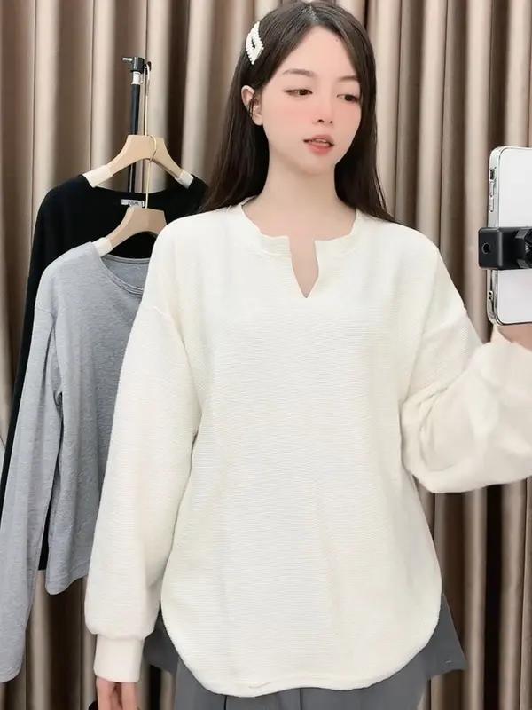 Áo len da cá tay phồng may cổ trụ chữ V form rộng unisex - Sweater dáng oversize bigsize kiểu basic đường phố hàn quốc đẹp 5