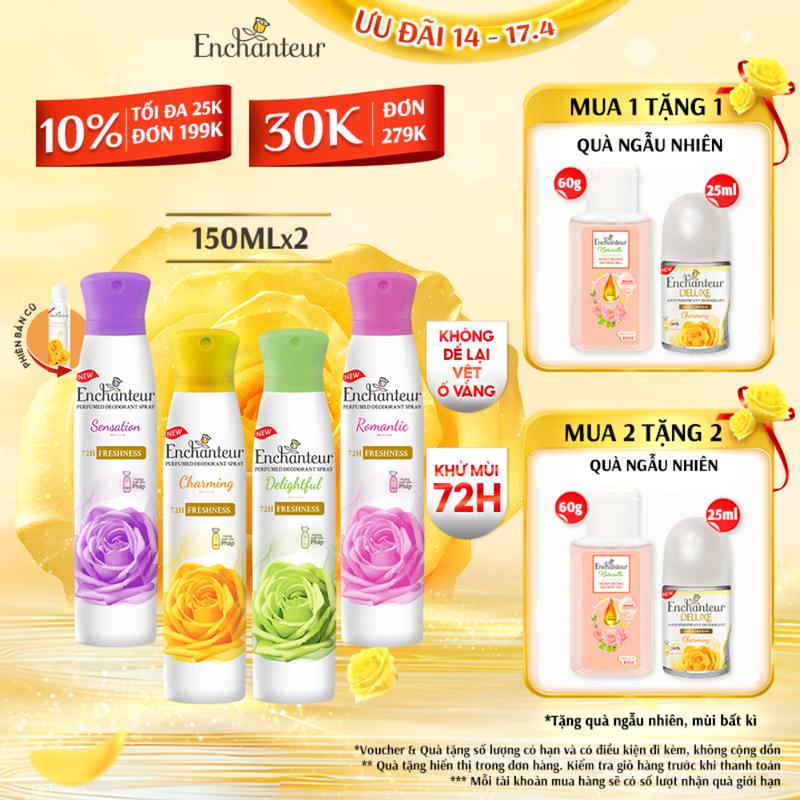 [MUA 2 ĐƯỢC 3]  Combo 2 Xịt Khử Mùi Nước Hoa Enchanteur Charming/ Sensation/ Delightful/ Romantic/ Magic 150ml/ chai
