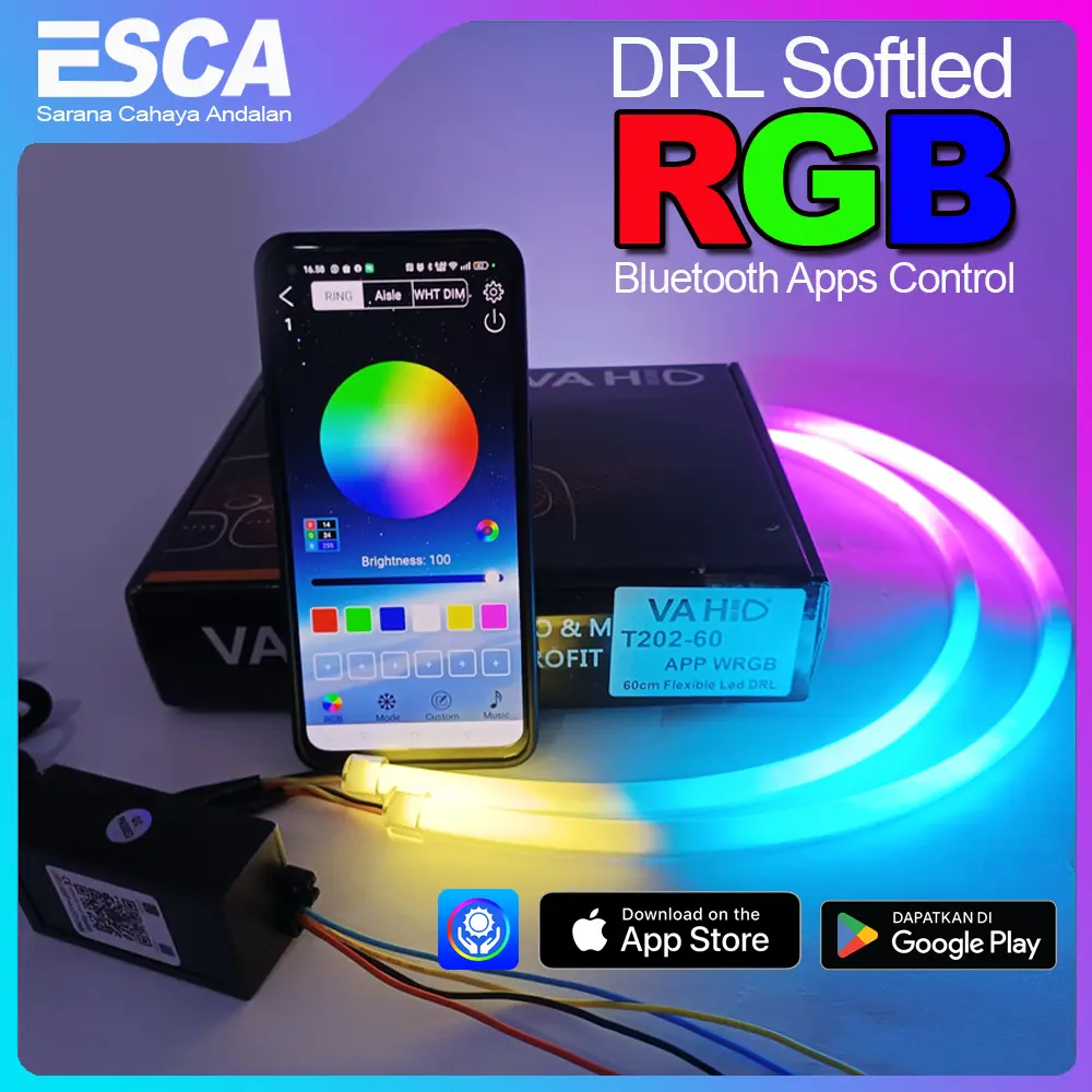 DRL Alis Flexible RGB 60 Cm Welcome Light Merk Vahid | Bluetooth Operation Apps | T202-60-WRGB Car