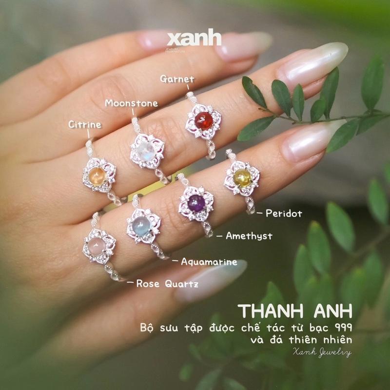  Nhẫn Thanh Anh bạc ta 999 thiên nhiên đa sắc may mắn lấp lánh thanh lịch văn phòng - Xanh Jewelry Women Nữ  Hoa Moonstone Rose quartz Aquamarine nhẫn  mệnh  mộc nhẫn  moonstone 