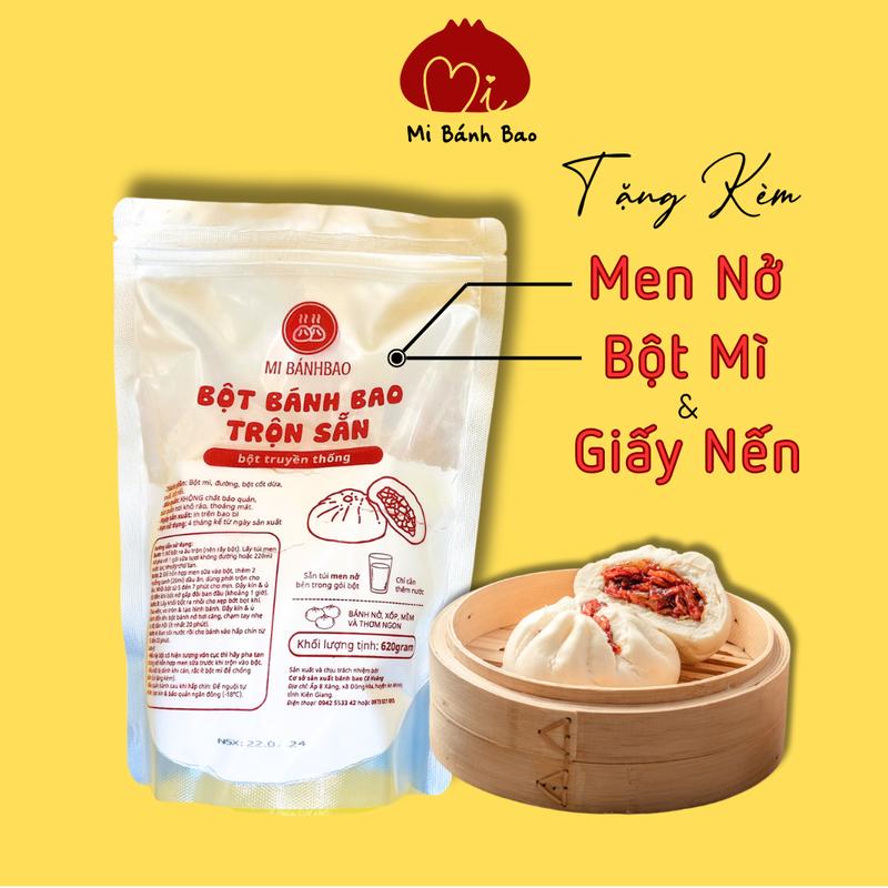 Bột Bánh Bao pha sẵn Mi BánhBao BỘT MÌ TRUYỀN THỐNG 620gram (Tặng kèm Men nở, bột thấm tay & giấy lót bánh)