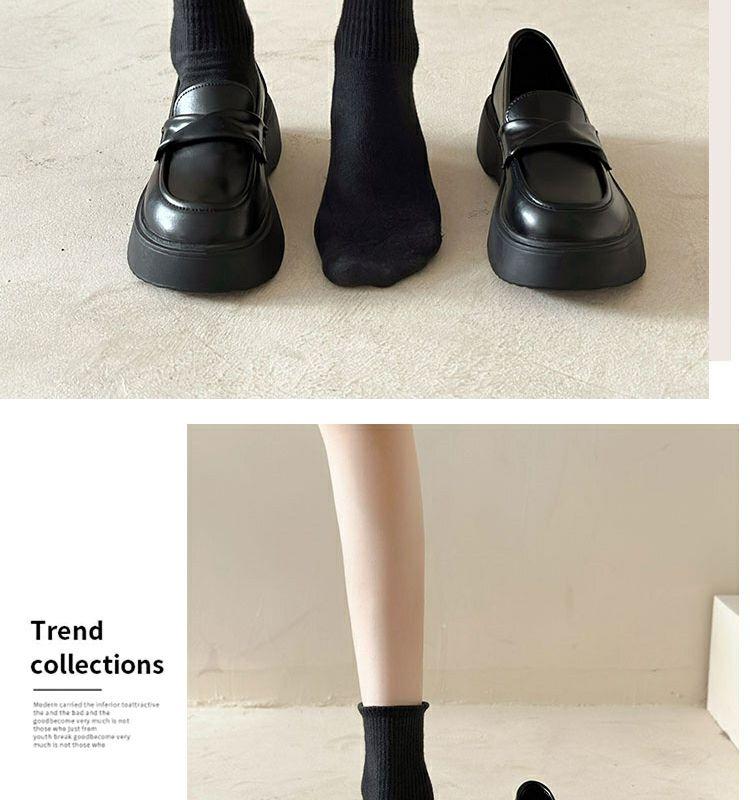 Product Introduction of British Style Women's Leather Shoes 2023 Summer Autumn New Thick-Soled Black Loafers Retro Slip-On Mary Jane Shoes nam 22