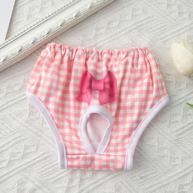 Quần Kinh Nguyệt Cho Thú Cưng, Thoải Mái Và Thấm Hút, Tã Cho Chó, Ngăn Ngừa Lộn Xộn, Thoáng Khí, Có Nơ, Quần Áo Cho Chó, Quần Co Giãn, [TT] 5