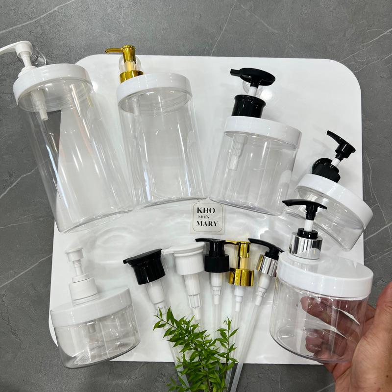 SET 2 và 3 Hủ MỸ PHẨM VÒI NHẤN đựng kem - HỦ PET TRONG kèm vòi nhấn nhỏ giọt - HỘP 1lit 1kg 500ml 500g 400ml 300g 200ml 100g 250g