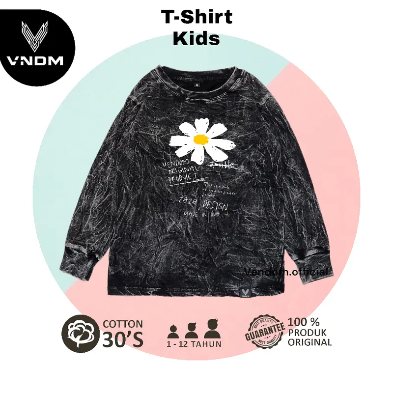 Vendom Kids Baju Kaos Anak Washet LakiLaki / Perempuan Unisex Umur 1-12 Tahun Bahan Cotton 30S Lengan Panjang Laki-Laki 1