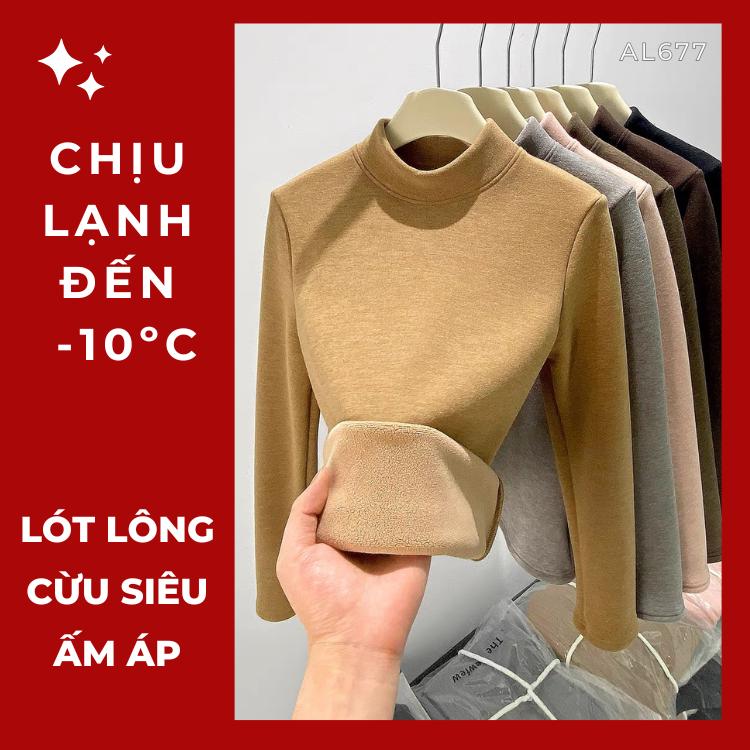  {SIÊU DÀY SẴN}AL677 Áo giữ nhiệt nữ lót lông siêu ấm cổ cao áo thun giữ nhiệt nữ cao cấp áo giữ nhiệt nữ dày dặn áo giữ nhiệt lót lông cừu chất liệu nỉ HẠNH HOÀNG DESIGN 