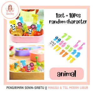 KIM SHOP - Garpu Mini Tusuk Buah Tusukan Kue Karakter Plastik Hewan Binatang Lucu Makanan Bekal Anak