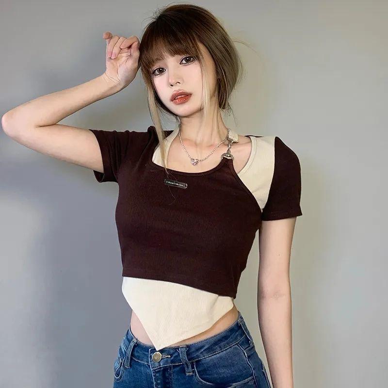 Áo croptop bigsize nữ 2 dây kiểu thời trang với thiết kế không đều với dây chuyền 2
