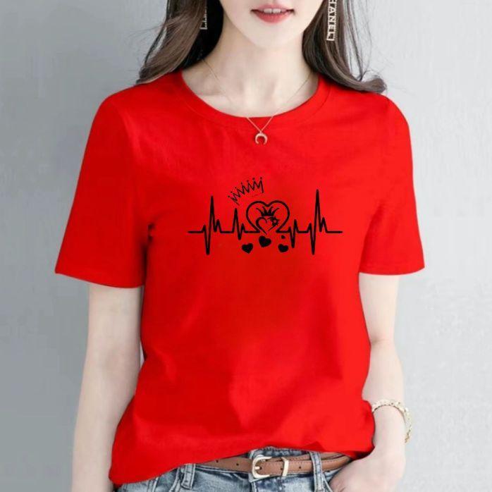 Kaos Oblong Wanita||Sablon DTF Berkualitas||Atasan Distro Baju Lengan Pendek||Motif Detak Mahkota Simple||Ukuran M,L,XL,XXL,||Kaos Fashion Santai.