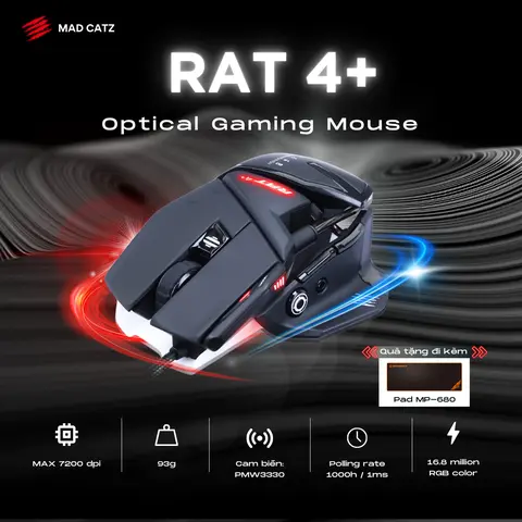 Chuột máy tính Authentic MADCATZ R.A.T 4+ GAMING cho game thủ chuyên nghiệp