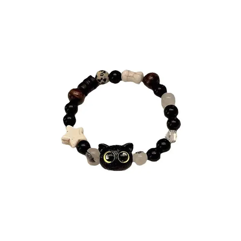 Cheese Black Sesame Kitten Bracelet 2023 New Shell Star Black and White Cute Retro Couple Bracelet