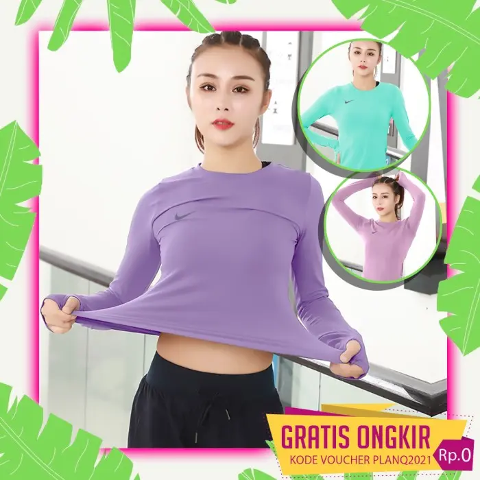 S☛A2 Atasan Olahraga Wanita Hijab Lengan Panjang Baju Sport Senam Zumba I❤Cp