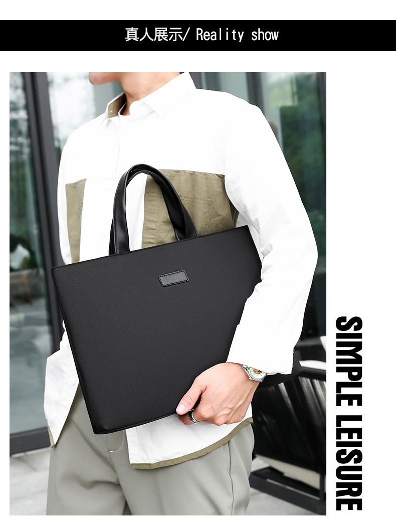 Product Introduction of Travel Essential Solid Color Simple Large Capacity Briefcase New Men's Simple Handbag Multi-layer Storage Business Meeting Laptop Bag 12