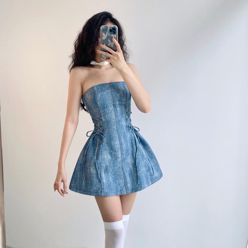 Đầm cúp ngực denim Bunny Sesi NGOCCLOTHING nữ [FREESHIP] Váy ngắn jean xoè chiết eo tôn dáng gợi cảm xinh xắn HOT Ôm gọn Dress 2