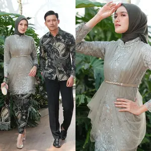 Set Couple Kebaya Batik Modern Madina Tunik series Warna Sage Lamaran Tunangan Wisuda Kondangan Nikahan Modern