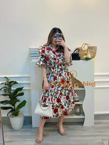 Delivia - Midi Dress Rossy Button Crincle 3338-6/7/8/9