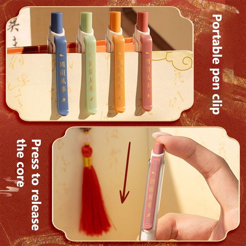 Product Introduction of 4PCS/Set Multifunctional 0.5mm Black Ink Gel Pen Press Using Soft Grip Ballpoint Pen Quick Drying Writing Tool School Office 19