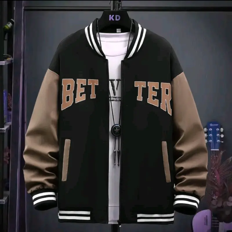 Jaket Varsity Jacket Baseball Better Hitam Mix Denim Bahan fleece tebal SIZE (S- 7XL) Bigsize 7XL 6XL 5XL 4XL 3XL 2XL XL L M S Musim panas Musim dingin Hitam Setrip Bomber Panjang Distro 3