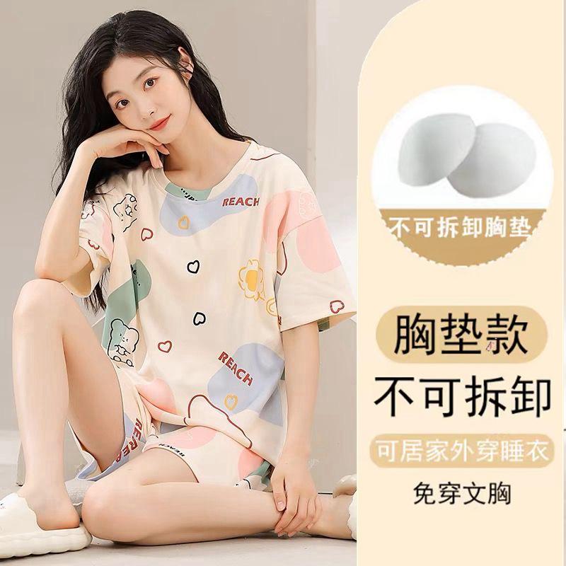 Product Introduction of Pajamas Women's Summer Short Oversleeves Sweet with Chest Pad Korean Cartoon Student Casual Homewear Loose plus Size Summer 29