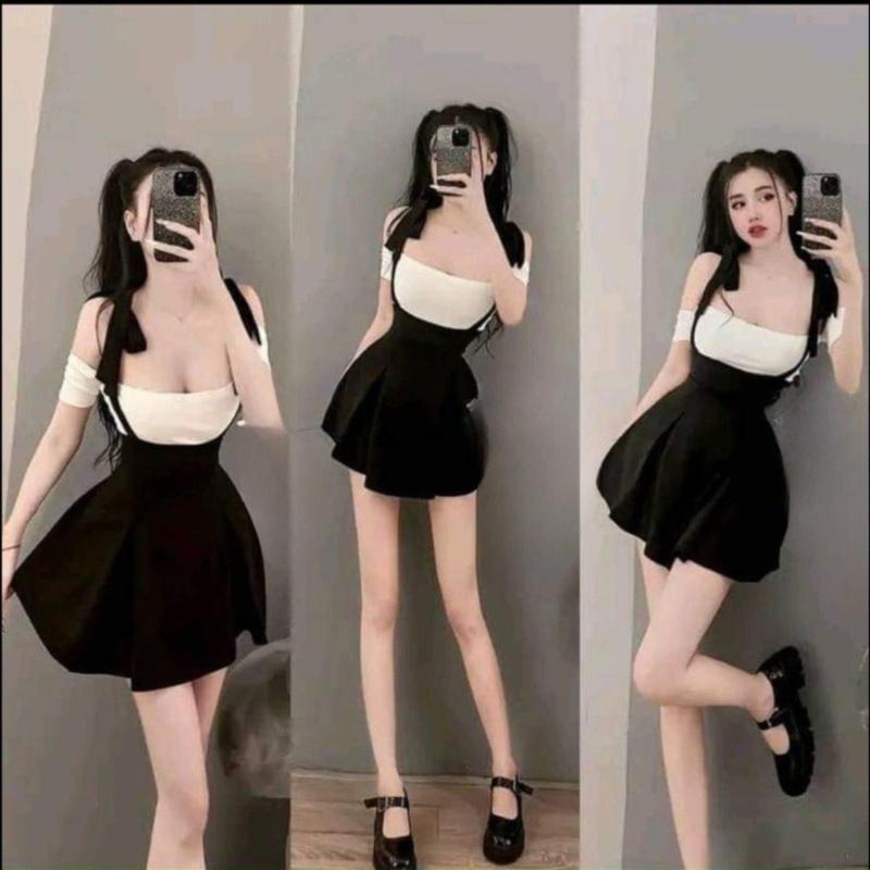  Đầm Body Nữ Dáng Ngắn Trễ Vai Dễ Thương Váy Nữ Tách Rời Váy Xếp Xòe Mặc Đi Chơi Cháy Phố LOTENA D109 Dress Tre Voan Khuy 