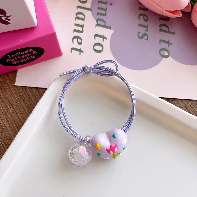 Băng Đô Thắt Nút Tráng Men, Thiết Kế Trái Tim Yêu Thương Ngọt Ngào Dễ Phối Đồ Với Hạt Cầu Vồng, Dây Cao Su 6