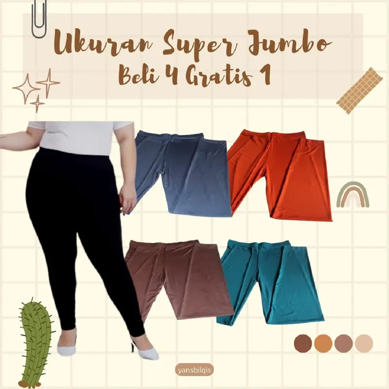 [PAKET HEMAT !!! BELI 4 GRATIS 1] Celana Legging Wanita Dewasa Panjang Polos Ukuran Standar, Jumbo dan Super Jumbo Hitam Nyaman Tebal 4