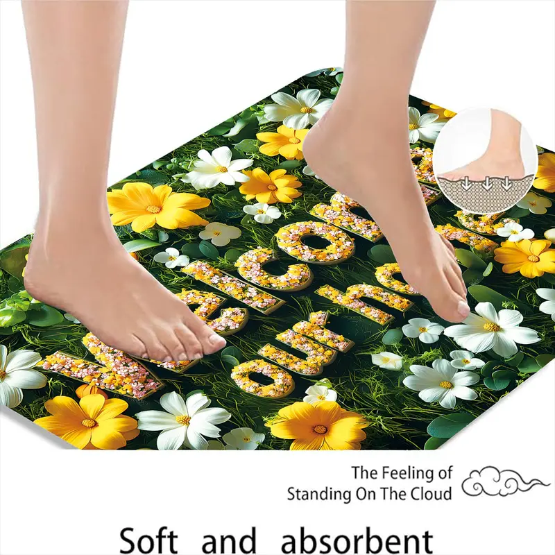 Flower Pattern Bath Mat, 1 Count Non-slip Bath Rug, Washable Bath Mat for Home Bathroom Kitchen Doorways Decor 7