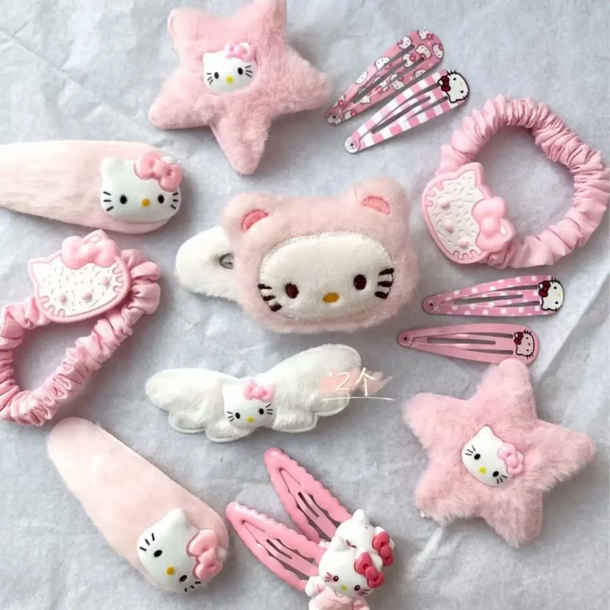 Bộ Phụ Kiện Tóc Hoạt Hình, 15 Món, Mỏ Vịt Hellokitty Nhồi Bông Dễ Thương, Phong Cách Nhật Bản, Kẹp Tóc Mỏ Vịt Bên Hông, Thích Hợp Cho Bé Gái, Hình Ảnh
