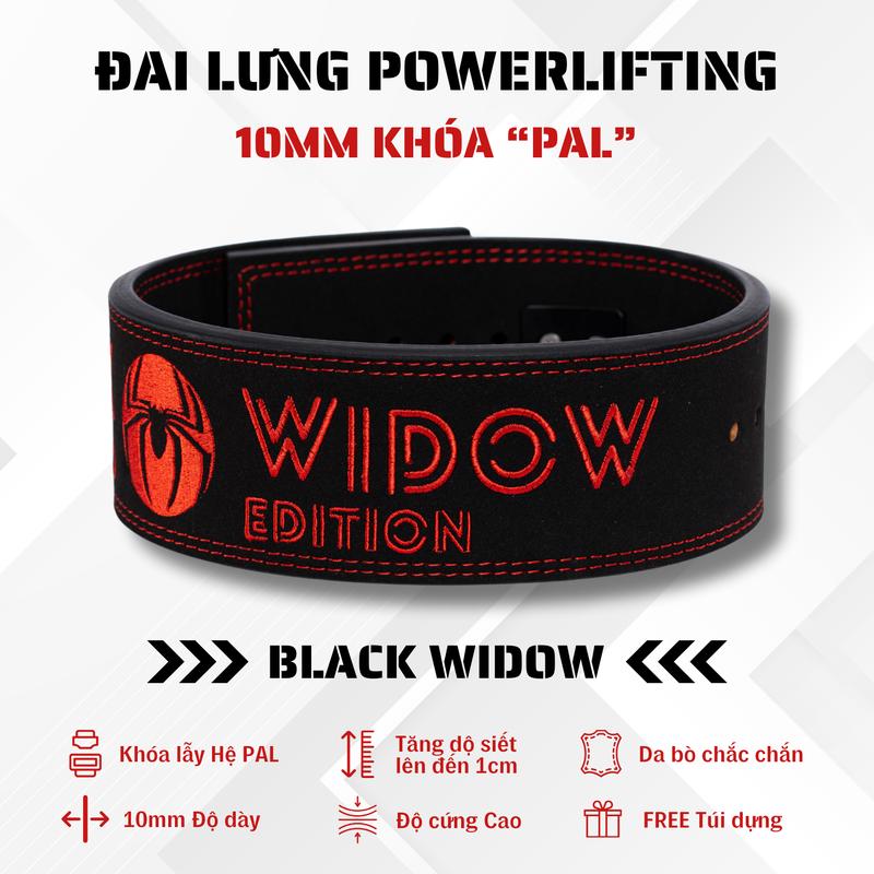 Đai cứng powerlifting khóa PAL VARUNA PRO GEAR [Black Widow] - Mẫu thêu trên da lộn - Powerlifting PAL Lever Belt - Đai Lưng Tập Gym Powerlifting Khóa lẫy PAL thế hệ mới