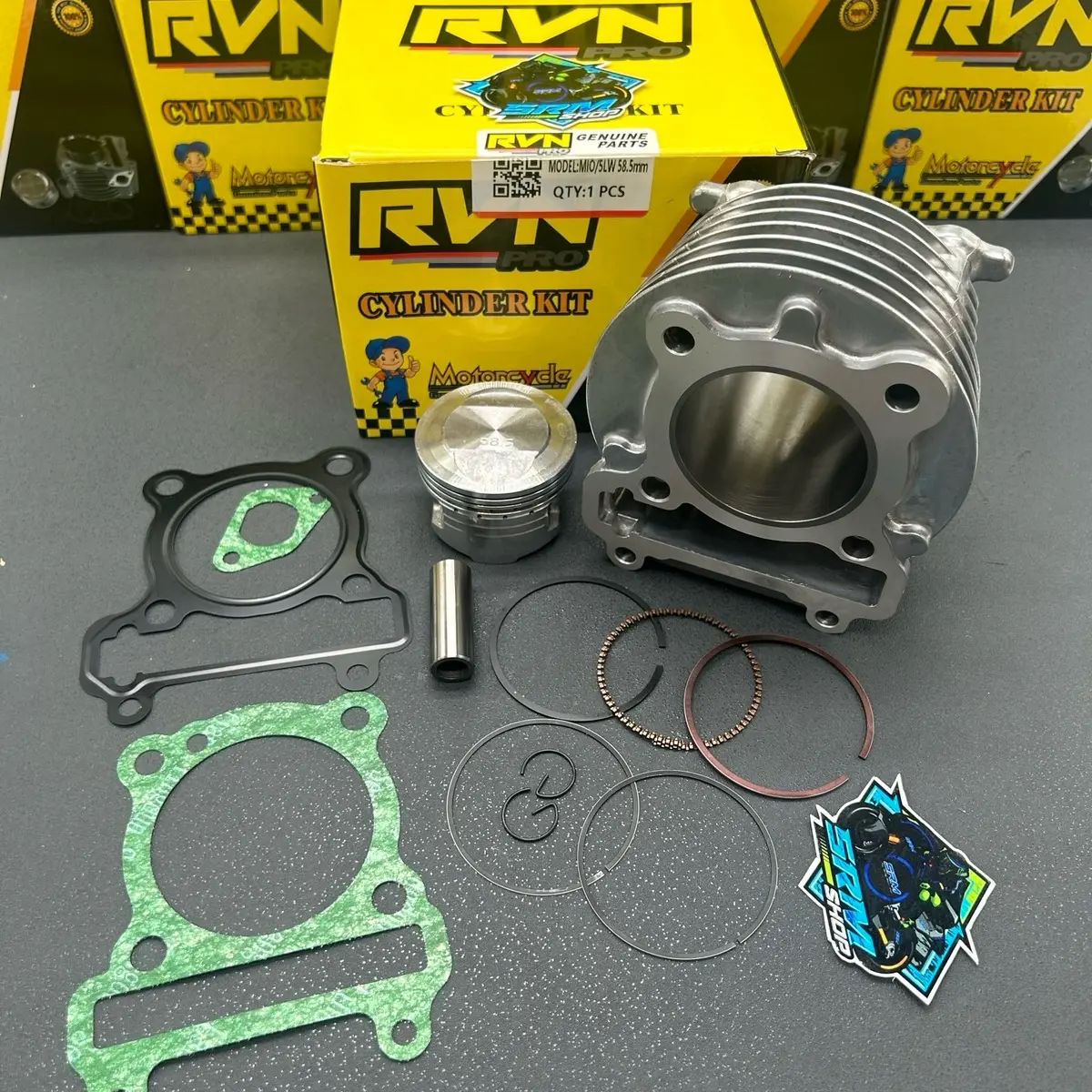 Blok Seher Boring Mio Sporty - Mio Soul Karbu - Fino Karbu - Mio Lama - Nouvo Standar - Bore Up 58.5mm Original RVN - Blok Seher Mio Sporty Mio Free Paking Dan Piston Kit Original RVN