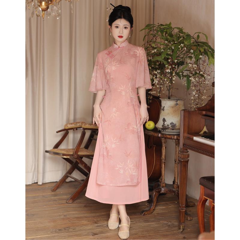Chiêu Gấm Xanh Bộ Đồ Trà Ao Dai, Phong Cách Trung Quốc Cải Tiến, Thích Hợp Cho Bé Gái Trẻ, Thích Hợp Cho Kỳ Thi Tuyển Sinh Đại Học Lan, Hàng Mới Về Mùa Hè 2025, Miễn Phí Vận Chuyển Women Dress 7