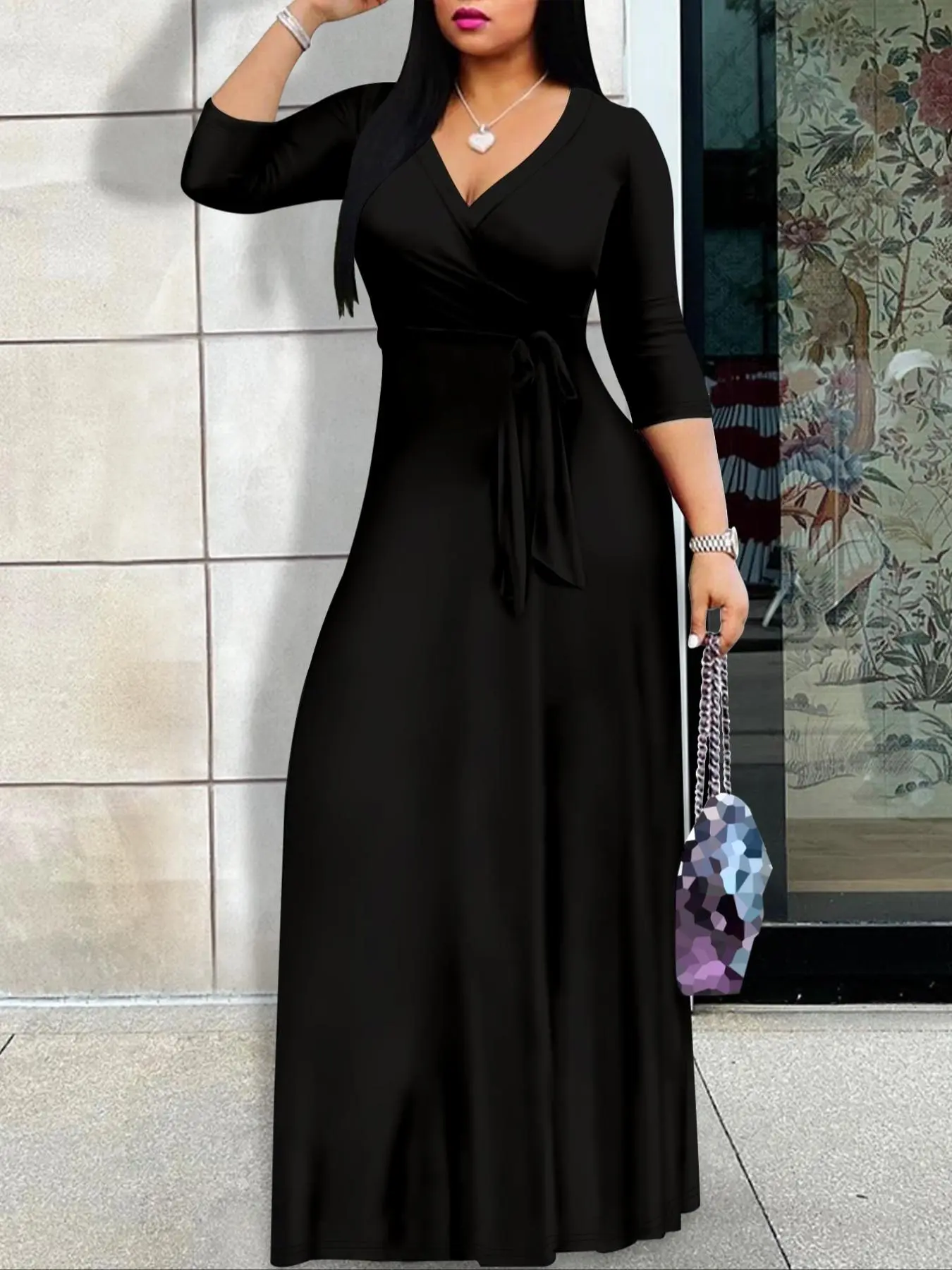 Women's Plain V Neck A Line  Dress, Elegant Fashion Casual Dress for Daily Outdoor Wear, Women Dress for All Seasons