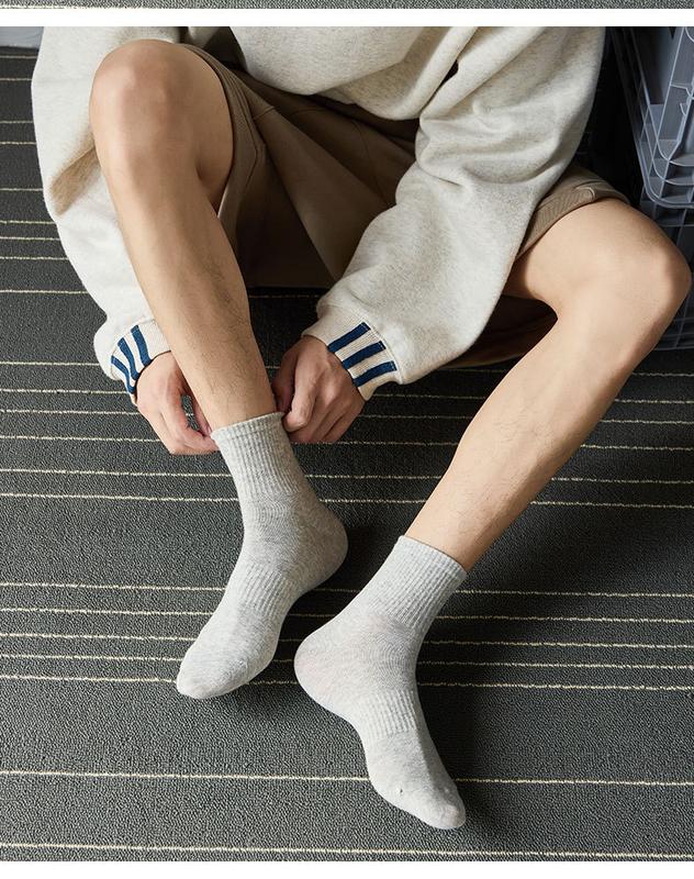 Product Introduction of Black, White and Gray Socks Men's Autumn and Winter Pure Color Minimal Versatile Tube Socks Ins Trendy Solid Color Stockings Black Socks Men 16